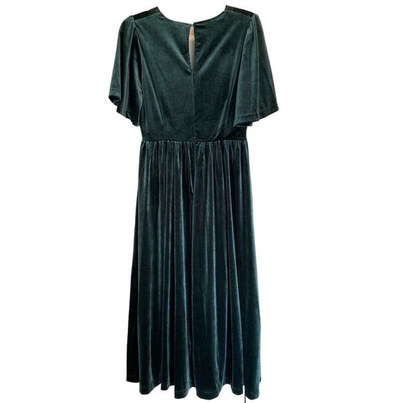 In Loom Dark Green Velvet Lace V Neck Short Sleeve Midi Dress Size Medium - Picture 5 of 9